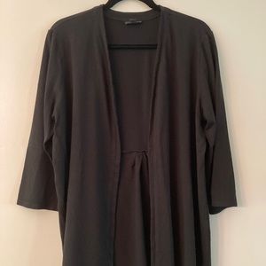 J Jill Wearever Black, 3/4 sleeve open, pleat back, flyaway cardigan. Size LP